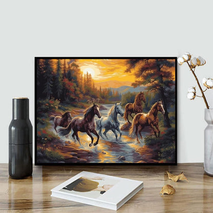 KAYEIUU DIY 5D Diamond Art Painting by Number Kits Full Round Drill Diamond Painting Arts Kits for Adults Running Horse at Sunset by The Sea, Arts Painting Rhinestone Picture Art Craft 12x16 inch