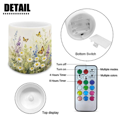 Merkmak Battery Operated Flameless Candles with Remote and Timer Daisy Butterfly LED Pillar Candles for Banquet, Gathering, Home Decoration Battery Tealights
