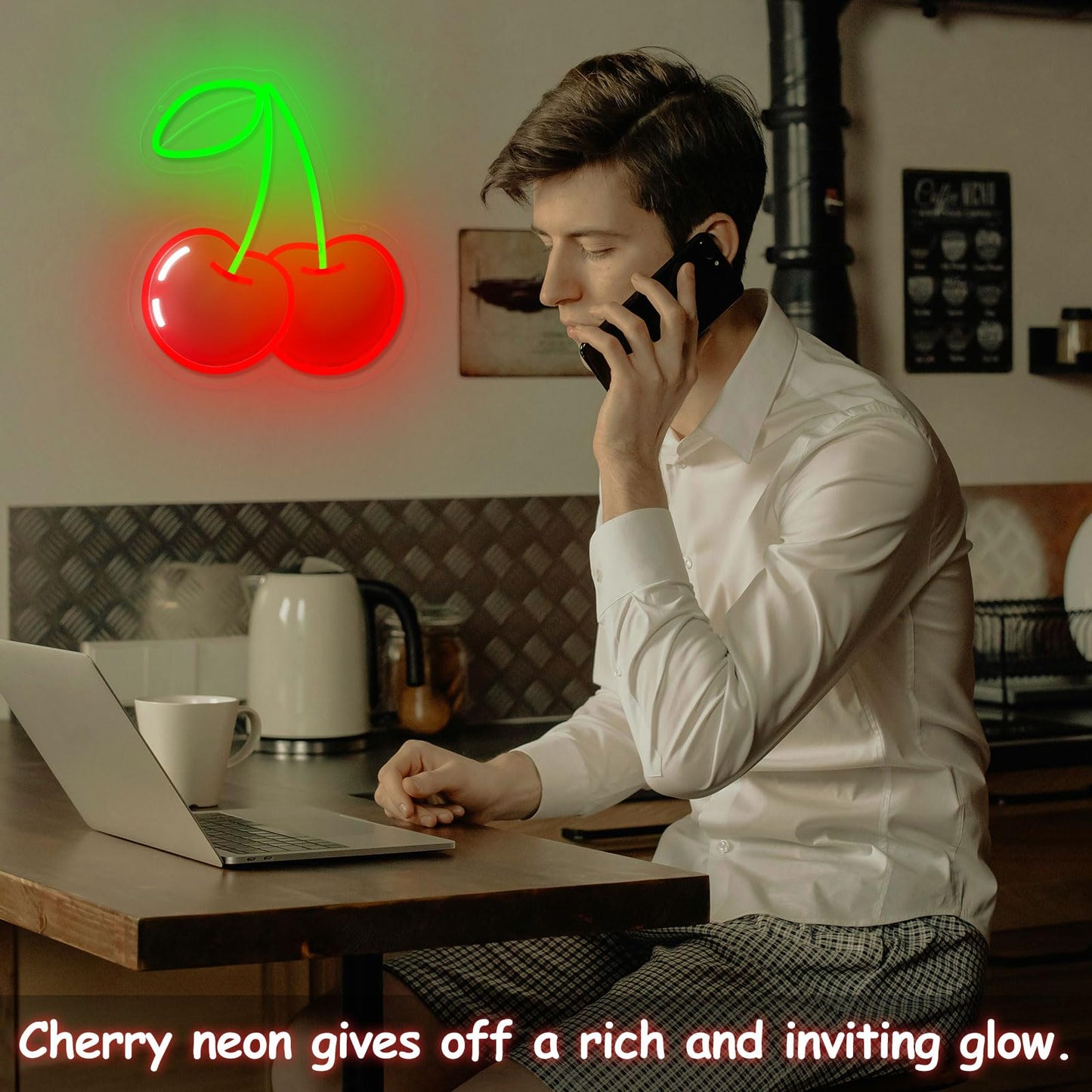 Cherry Neon Sign for Wall Decor, Dimmable Red Printed Cherries Neon Lights, Vibrant Fruit Themed Neons LED Signs for Kids Room, Bedroom, Restaurant, Bar, Club, Fruit Shop, Birthday Party (Cherry)