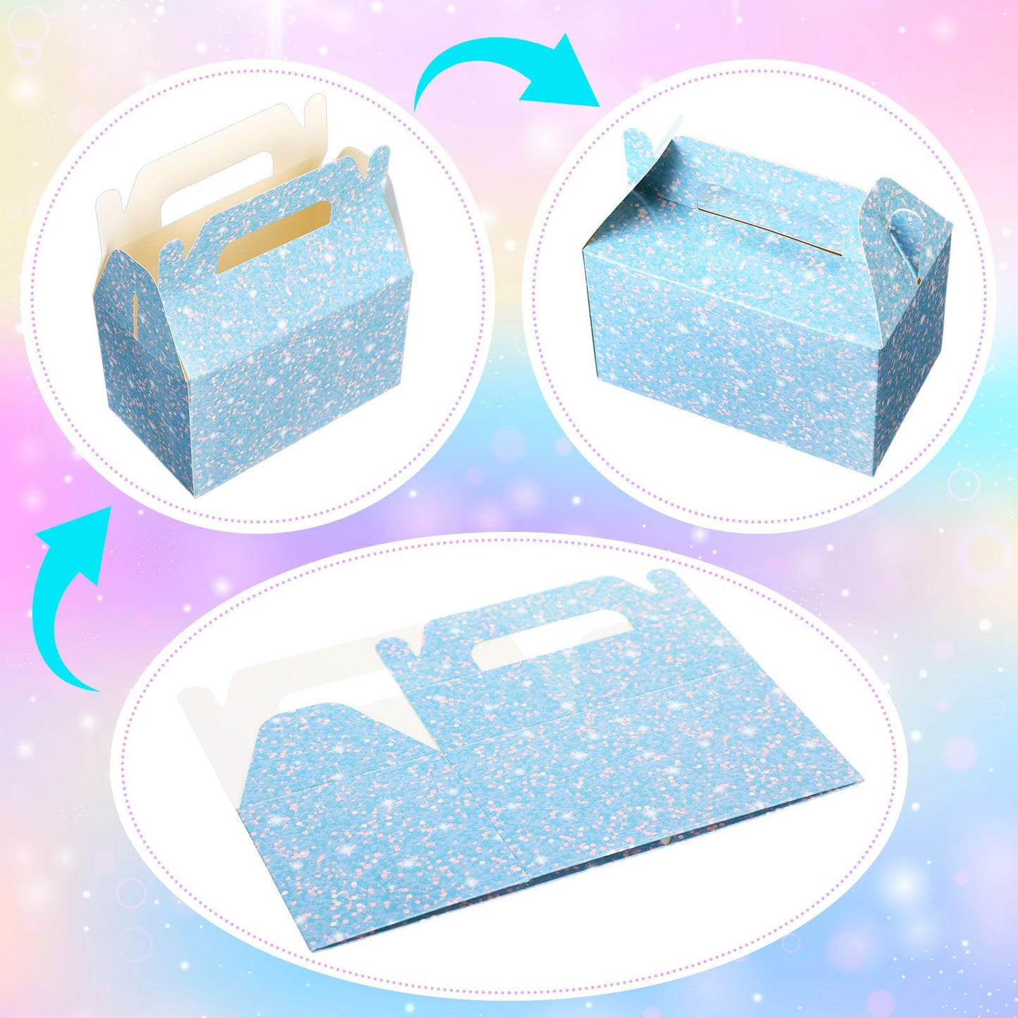 AmazingSpark 24 Pack Pastel Gable Treat Boxes Glitter Macaron Party Favor Gift Boxes for Candy Cookie Toy Party Supply for Birthday Weddings Baby Shower Holiday Christmas 5.9 x 3.5 x 3.5 Inches