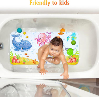 27.5 Inch 15 Inch-Rectangular, Secopad Bath Mat for Tub Non Slip, Machine Washable Anti-Slip Cartoon Baby Bathtub