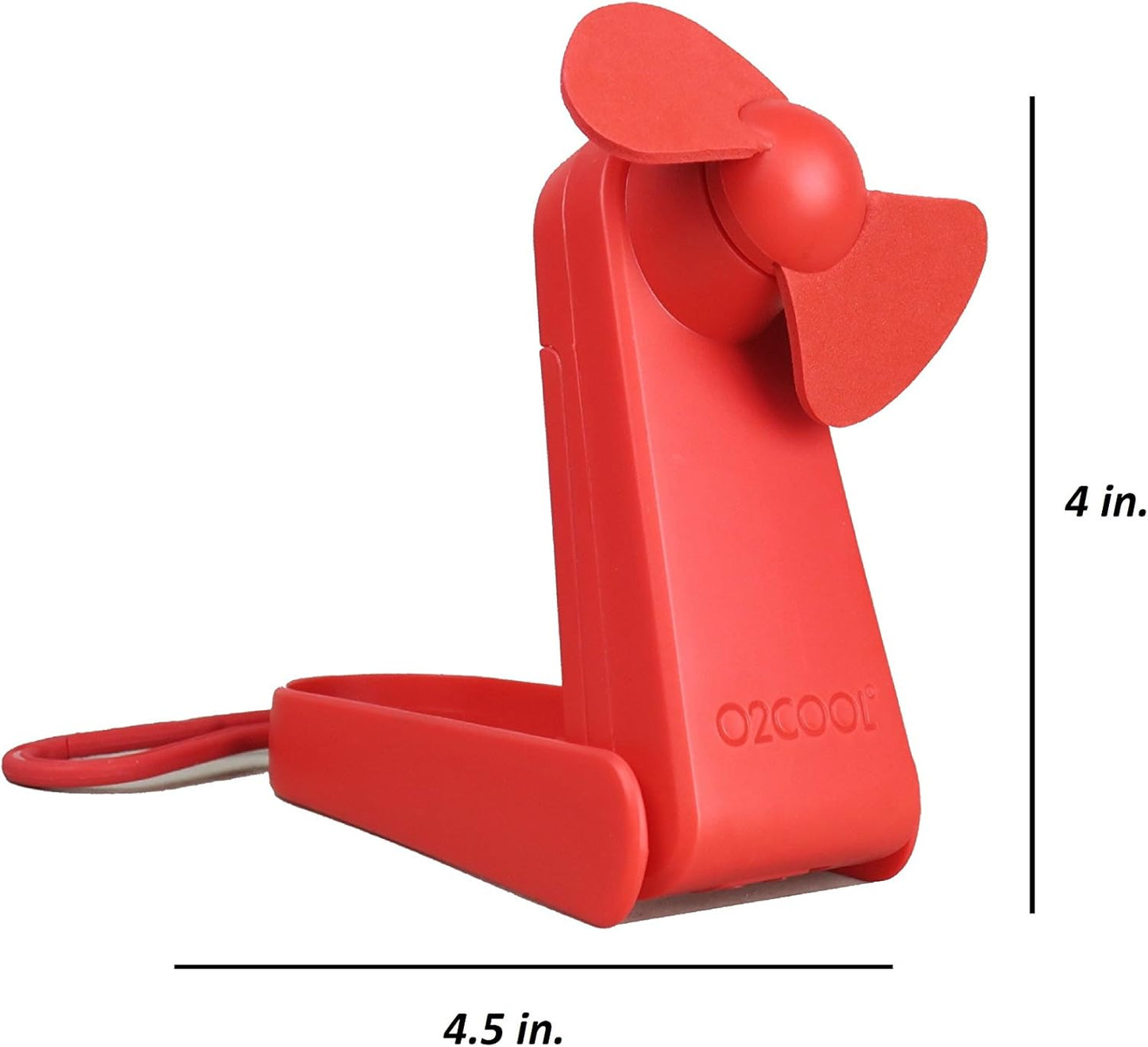O2COOL Personal Battery Pocket Fan - Carabiner Clip, Flip Down Stand, Quiet Foam Blades - Red