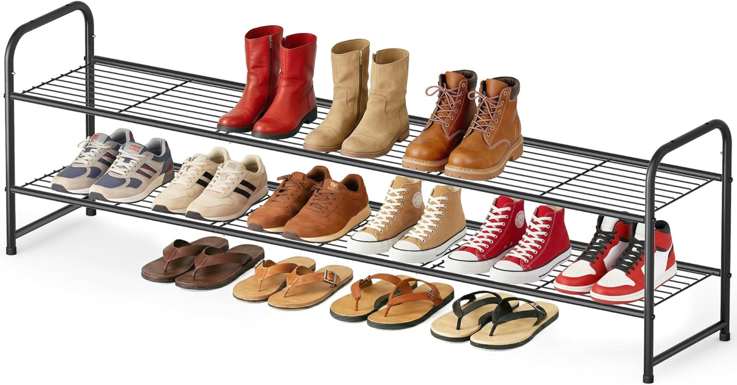2 Closet 18-Pairs AOODA Long Tier Shoe Rack for Metal Wide Stackable Shoe Storage Organizer for Entryway, Bedroom