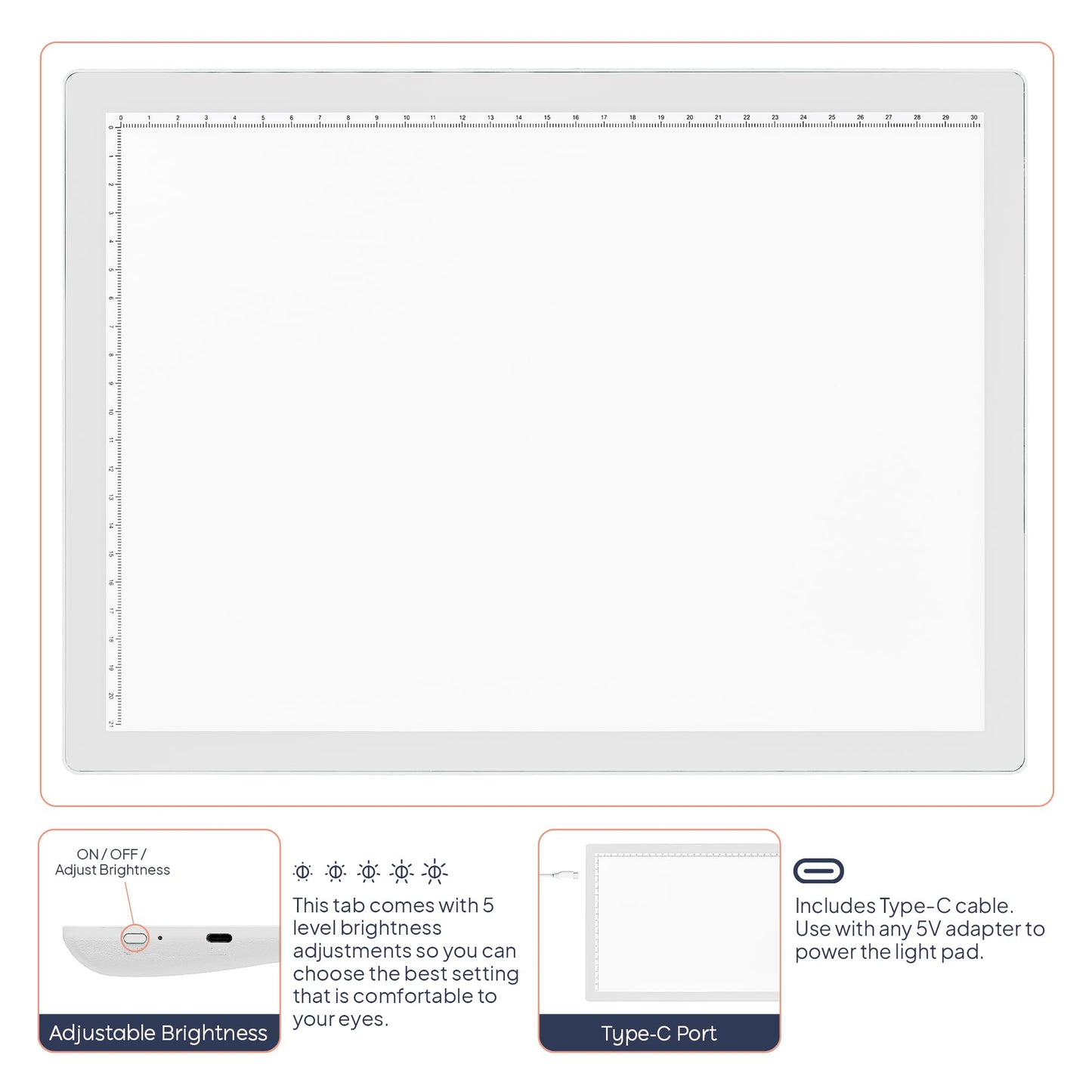 iVyne Corded A4 Light Pad for Diamond Painting & Art Projects – LED Light Board with Diamond Art Accessories – Ultra-Thin & Portable Diamond Dot Light Board, Perfect for Artists - White