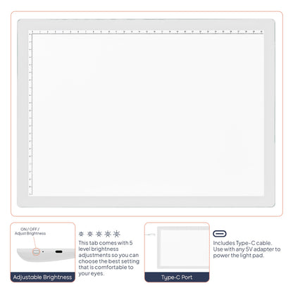 iVyne Corded A4 Light Pad for Diamond Painting & Art Projects – LED Light Board with Diamond Art Accessories – Ultra-Thin & Portable Diamond Dot Light Board, Perfect for Artists - White