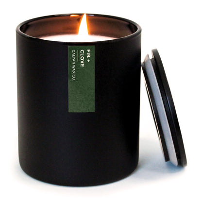 Calyan Wax Co. Fir & Clove Scented Candle - 75 Hour Burn - Luxury Clean Soy Wax Candles - Long Lasting Black Tumbler Jar Candle for Home - 10.2oz