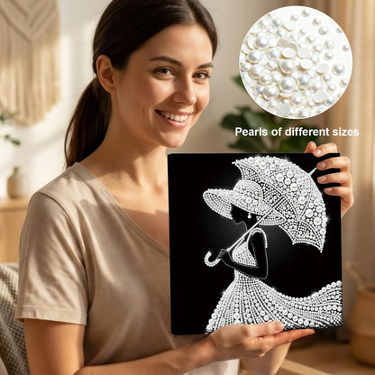 pigpigboss Umbrella Lady Diamond Painting Kit with Wooden Frame, Special Shaped Pearl Diamond Art for Adults Beginners Home Wall Decor (9.84 x 9.84 x 0.59 inches)