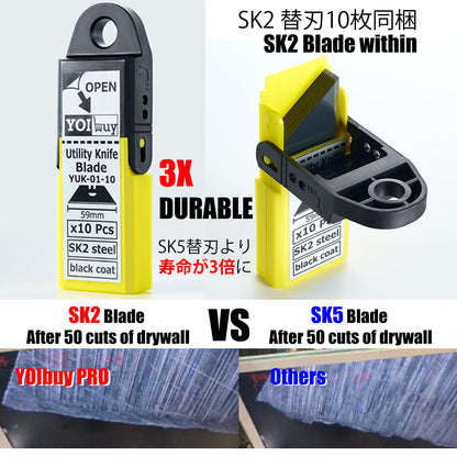 YOIbuy PRO Foldable Utility Knife with Scraper Function, Holds 2 Replacement Blades, Zinc Alloy Body, SK2 Replacement Blade