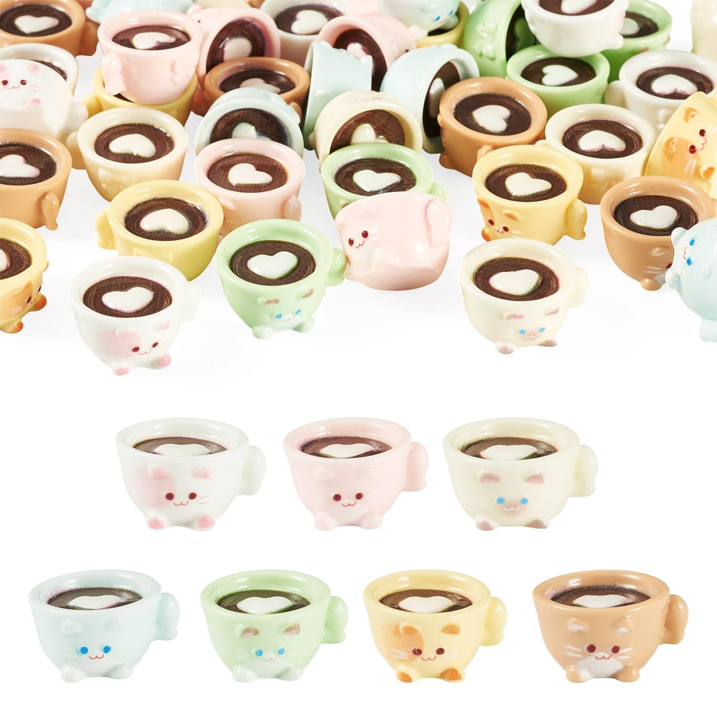 Craftdady 42Pcs Mini Resin Coffee Cups Charms Cute Cat Cup Charms Miniature Coffee Mug Tiny Drink Ornaments 7 Colors for DIY Earring Keychain Necklace Jewelry Making 18.5x20.5mm