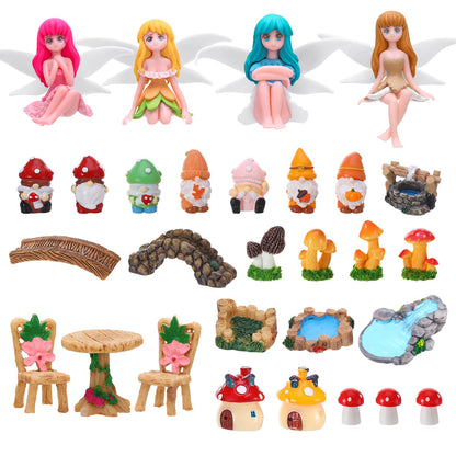 29Pcs Fairy Garden Accessories, Miniature Garden Ornaments Landscape Decorations Mini Fairy Figures Gnome Figure Animal Plant Furniture Set for DIY Terrarium Potted Plants Dollhouse Desk Decor