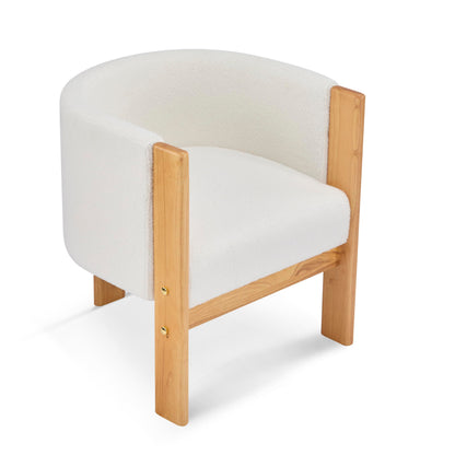 Christopher Knight Home Annie Modern Boucle Upholstered Dining Chairs Set of 2, Wooden Dining Room Armchair, Curved Backrest Kitchen Chairs, Living Room Accent Chair for Extra Seat, Natural + White