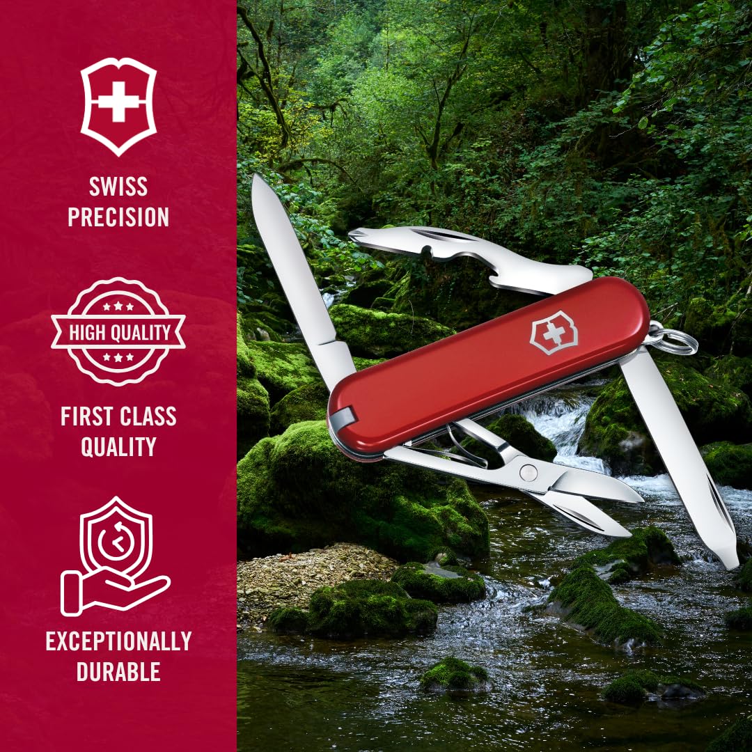 Victorinox Rambler Swiss Army Knife, Compact, 10 Functions, Swiss Made Pocket Knife with Magnetic Phillips Screwdriver, Scissors and Tweezers - Red