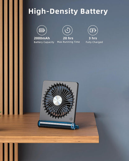 Koonie Portable Desk Fan, 3.5-20hrs Battery Operated Small USB Fan with Ultra Quiet 220° Tilt Folding