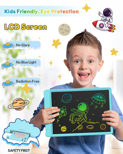 FLUESTON LCD Writing Tablet for Kids, 10 Inch Doodle Board, Colorful Drawing Pad for Toddler, Educational Travel Toy Gifts for 3-8 Year Old Girls Boys, Erase Lock Writing Board