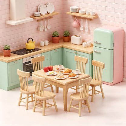 Z MAYABBO Wooden Dollhouse Furniture of Table & Chair, Miniature Dollhouse Accessories of Dining Room Accessory - 1/12 Scale