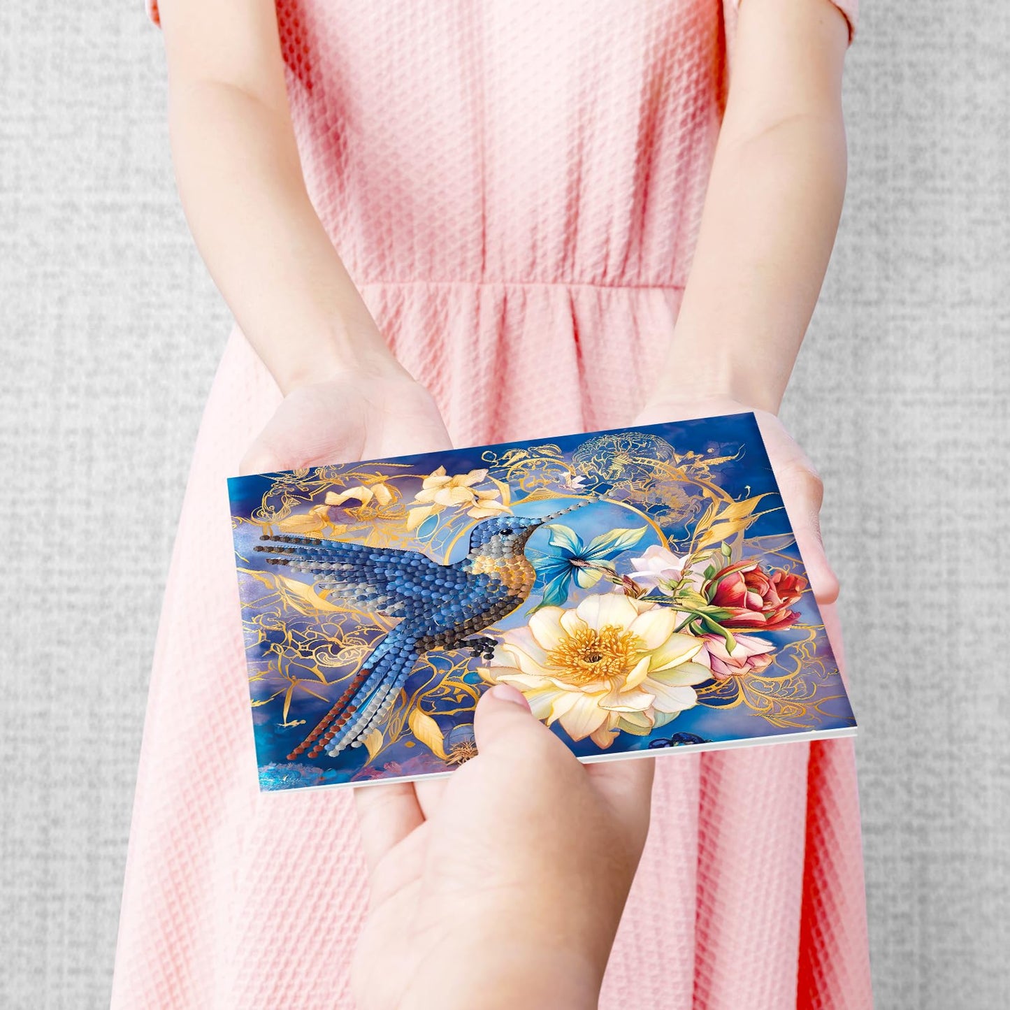 pigpigboss 12 Packs Flower Butterfly Diamond Painting Greeting Card Kit, Bird Diamond Art Birthday Cards with Envelope, Diamond Dots Thank You Card for Beginner Adult Birthday Holiday Blessing