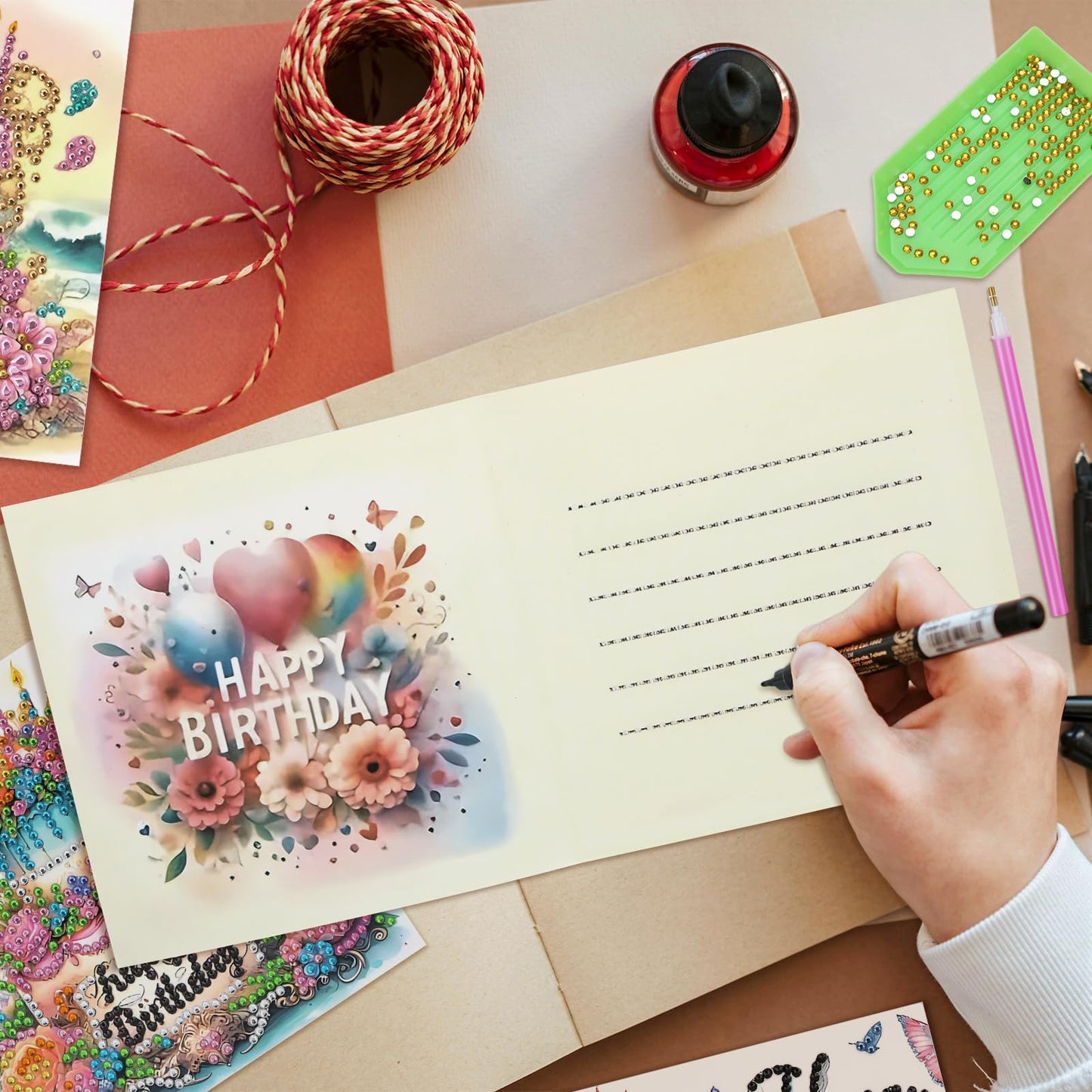 MUNORIAY Diamond Art Birthday Cards: 6 Pack Diamond Painting Greeting Cards Kits for Adults 5D DIY Special Shaped Rhinestone Birthday Folding Greeting Cards Gem Art with Envelopes Blessing Gifts
