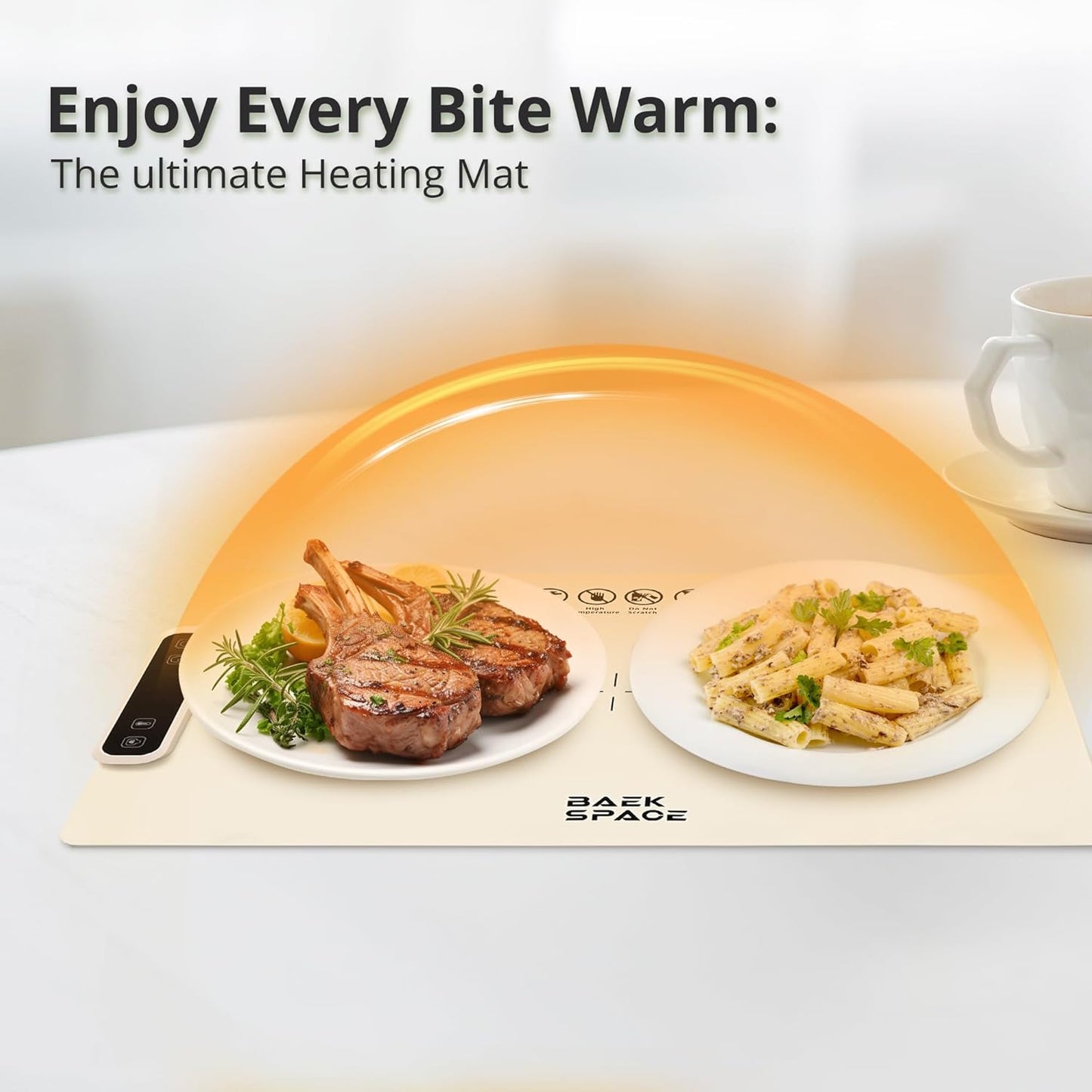 BAEK SPACE 5 Setting. Electric Warming Tray - Portable Silicone Heating Mat for Food, Full Surface Heating