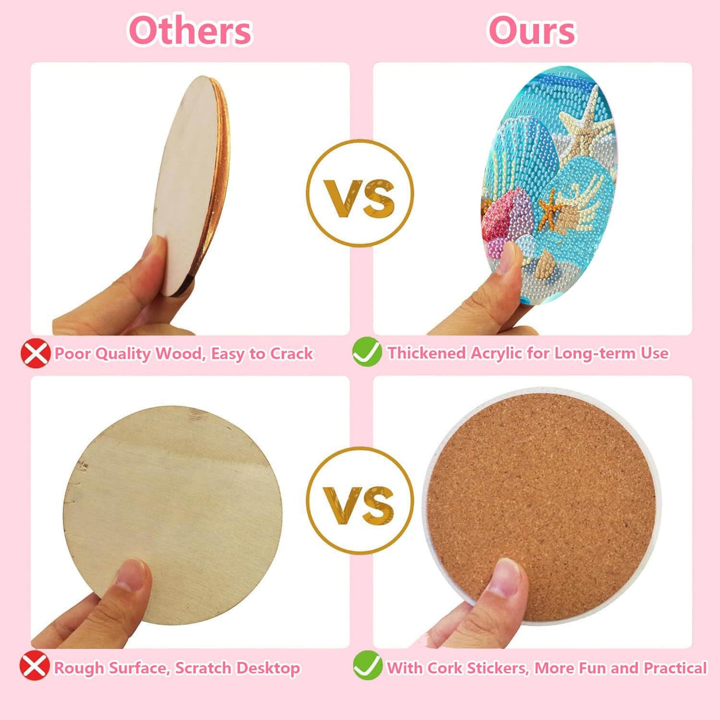 8 Pcs Beach Diamond Art Coasters with Cork Pads, 5D Shell Diamond Painting Coasters, Non Slip Diamond Art Kits for Adults-Crafts Supplies for Gift