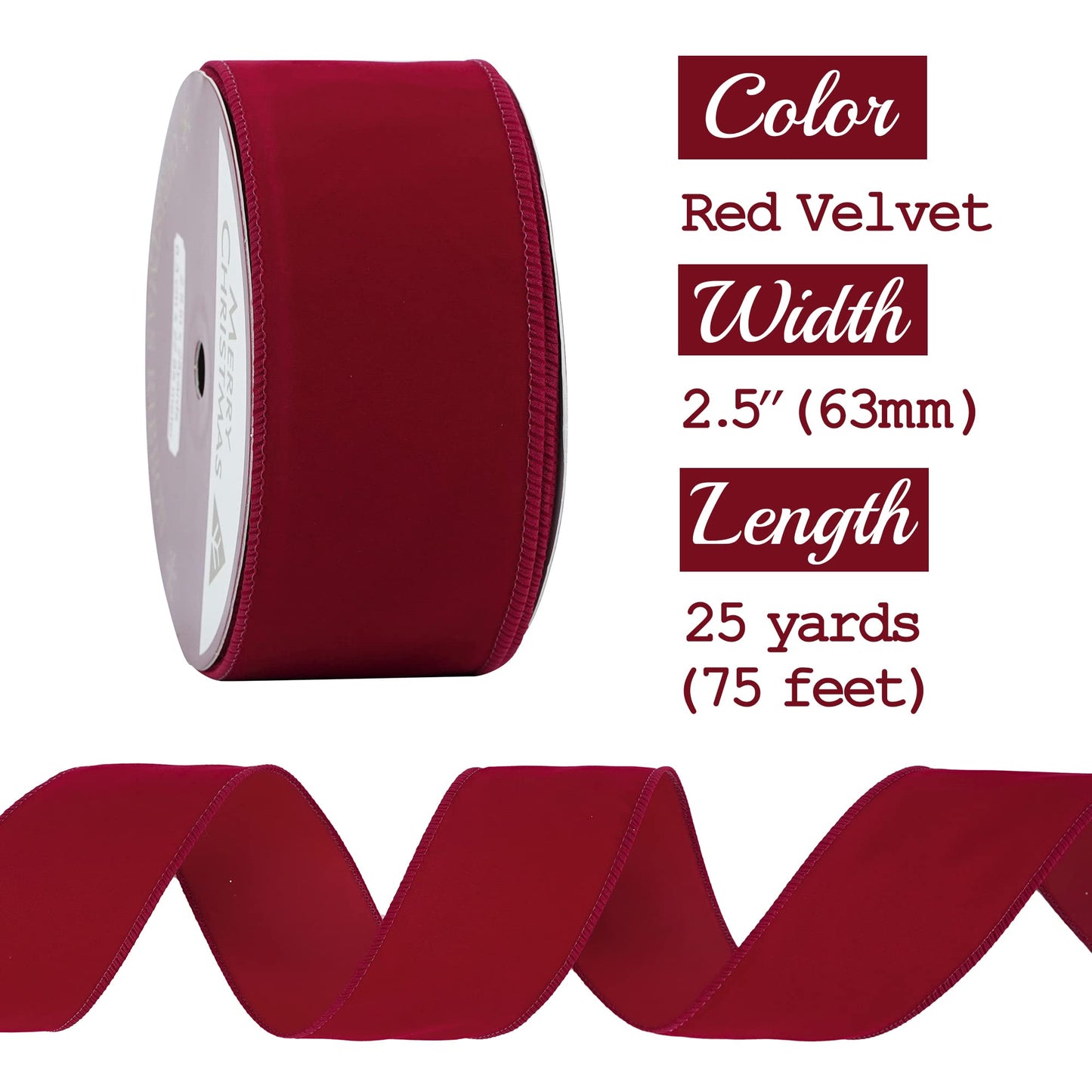 MEEDEE Red Velvet Wired Ribbon 2.5 Inch Wide Red Ribbons 25 Yards Spool Velvet Christmas Ribbon Red Wired Ribbons for Christmas Tree, Wreaths Supplies, Bows Making