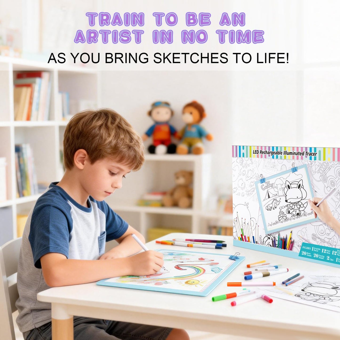 Light Up Tracing Board Kits Blue, 15" Writing Tracer Pad for Kids Ages 3-12, Drawing Tablet Supplies for Diamond Art Painting Accessories, Sketching Light Box Table for Boys Adults Holiday Gift Toys