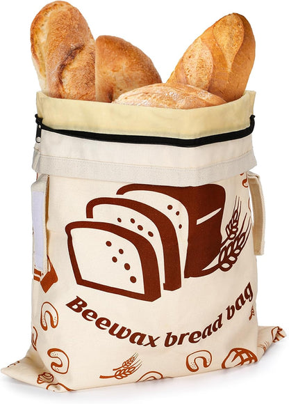 13''x16.7'' 1 Natural Beeswax Bread Bags with Sealing Zipper - Reusable Sourdough Storage Wraps for Homemade Bread