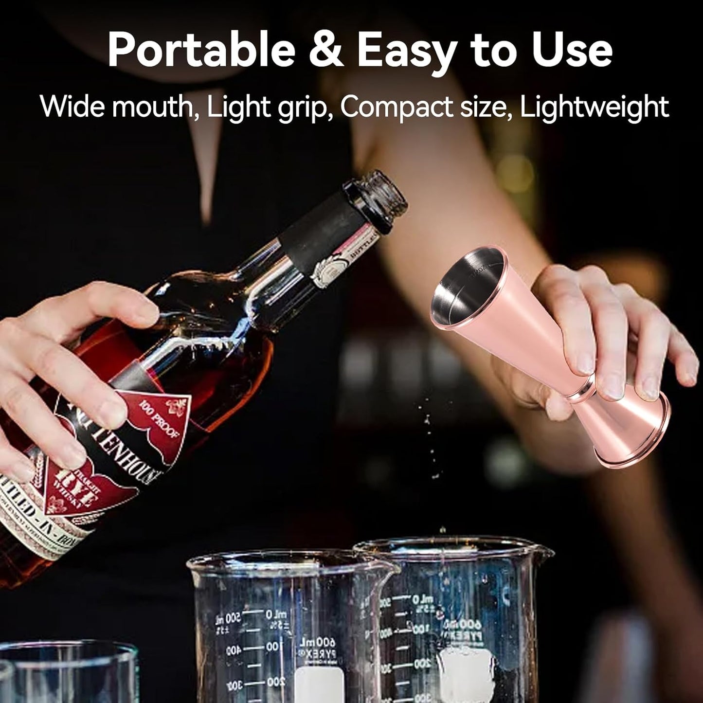 Jigger 2 oz 1 oz Rose Gold Stainless Steel Double Cocktail Shot Measure for Bartending