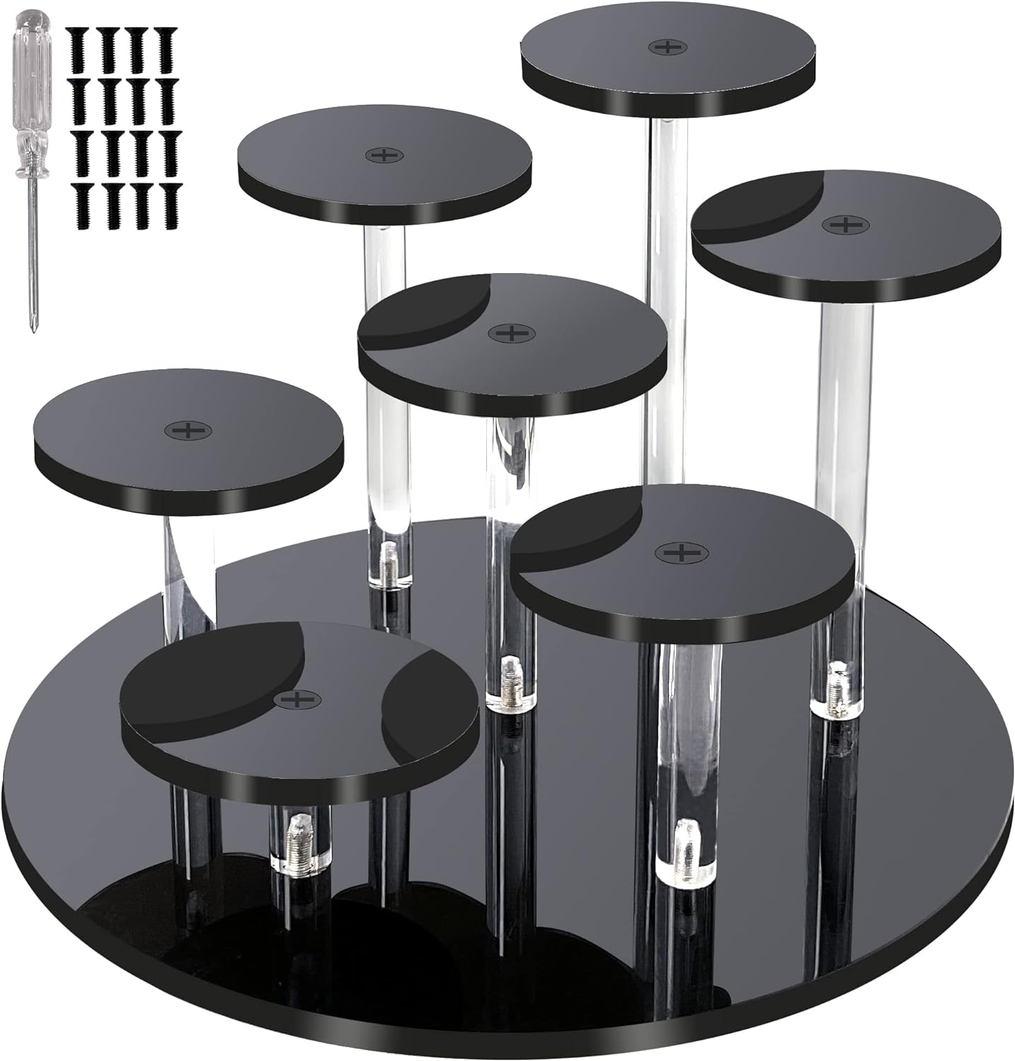 Eco Moda 7-Tier Acrylic Display Stand - Black Action Figure Stand - Multilevel Acrylic Risers for Display - Collection