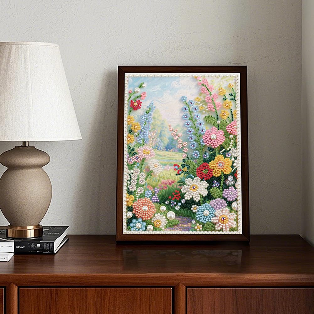 DIADAY 5D DIY Pearl Painting Kit for Adults, Floral Pearl Art with Diamond Special Shape Rhinestones, 3D Relief Beads Craft Home Wall Decor Gift, 12 x 16 Inches