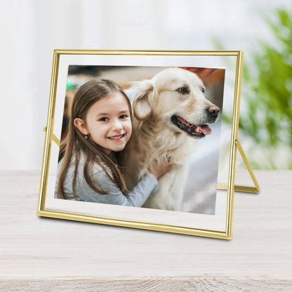CROXXID 8x10 Floating Picture Frames Set of 2, Made of Metal and Double Real Glass, for Photo Size up to 10x12, Tabletop Display Home or Wedding Decoration (Horizontal Gold)