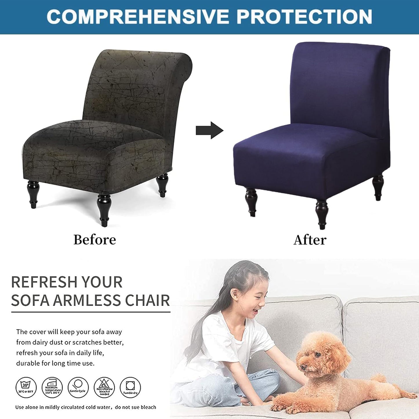 lihuitong Armless 2 Armless Armless Chair Slipcover Pieces Printed Accent Chair Cover Stretch Spandex Slipper Chair