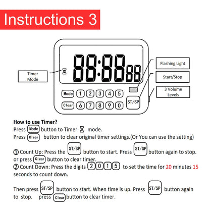 Digital Multifunction Timer with Clock, 10 Preset Alarms, Countup & Countdown, Memory Settings, White