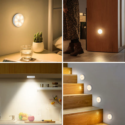 Warm Color LED Closet Lights Wireless Motion Sensor Step Light, USB Rechargeable Battery Operated Puck Lights with Remote, Dimmable Under Cabinet Counter Lighting for Wardrobe Kitchen (3 Pack)