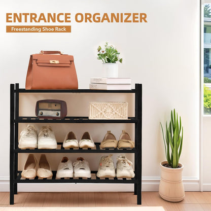4 Closet, Bathroom27 x11 x26(Black, 4 Tier Bamboo Shoe Rack Storage Organizer for Multifunctional Stackable Free