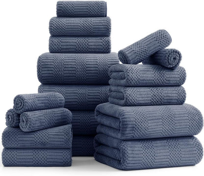 18 Set-6 Sheets,6 Towels,6 Set Pcs Purple Blue Family Towels Bath Hand Washcloths Soft Polyester Towels Absorbent