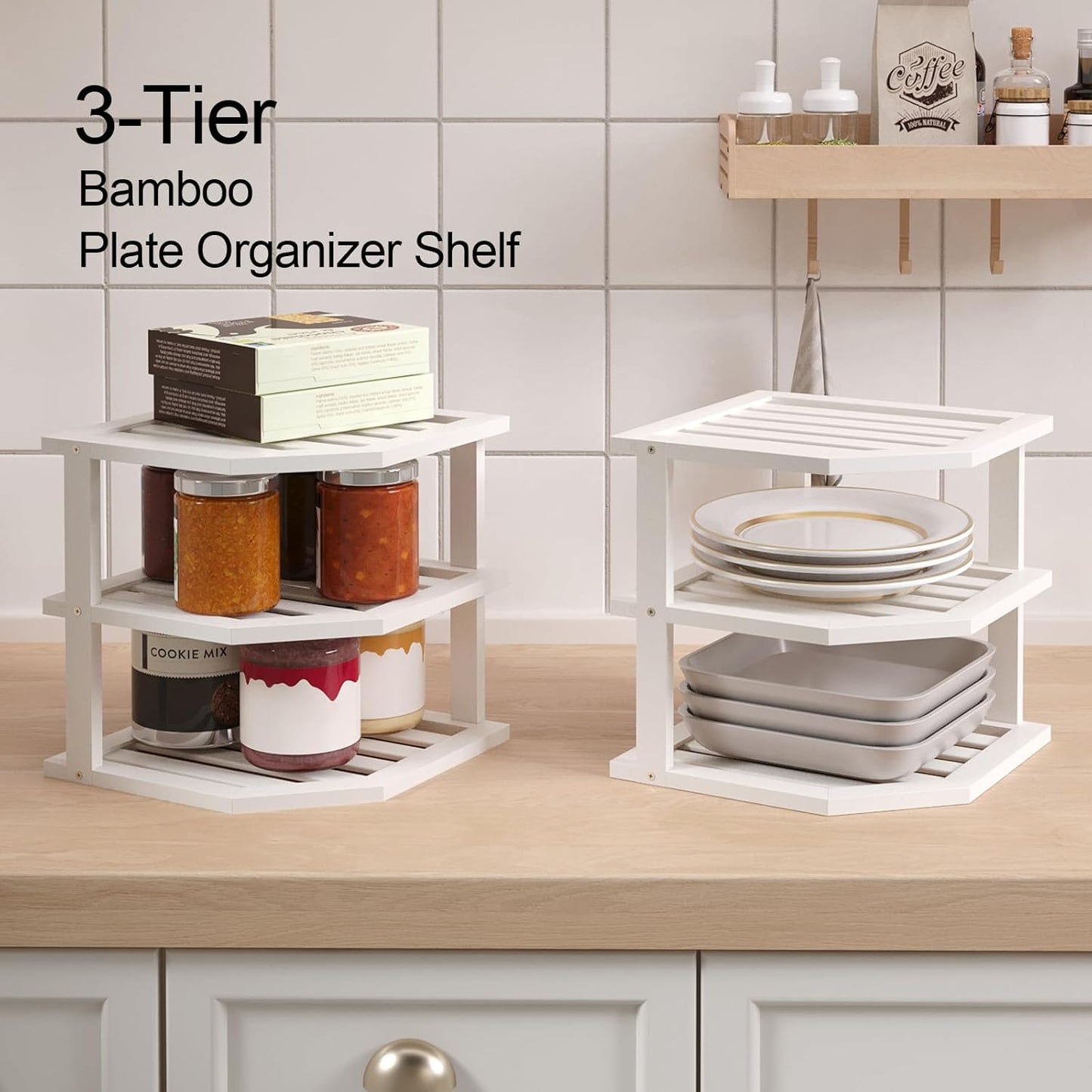 3 Shelf(2 Pack),Dish Countertop VERTORGAN Tier Bamboo Corner Drying Rack,Plate Organizer,Kitchen Spice Rack