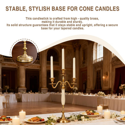 3 Arms Brass Plated Metal Candelabra Candle Stand Candlestick Holder for Wedding Dining Table Christmas Party and Indoor Home Decoration