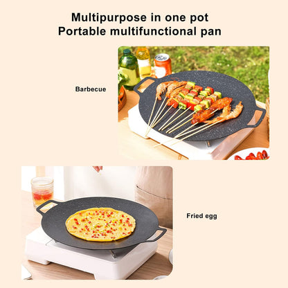 Korean Grill Pan with Non Stick 6 Layer Coating, Round Grill Pan with Pouch for Induction and Electric Cooktops