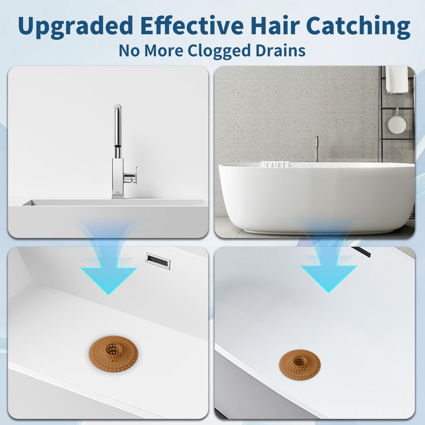 Bathtub Drain Hair Catcher,Tub Shower Drain Hair Trap/Strainer,3PCS Silicone Collapsible Tub Hair Catcher Drain Protector Designed for 1.47" to 1.75'' Regular Drains(Dark Gray)