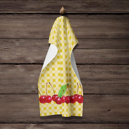 Caroline's Treasures Cherries on Basketweave Kitchen Towel, Decorative Bathroom Towel for Face, Tea, Dishcloth