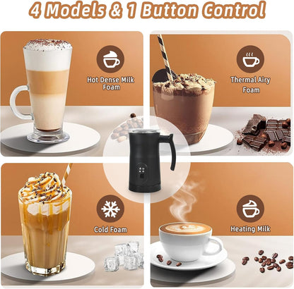 Milk Frother, 4 in 1 Electric Steamer with Handle, Automatic Warm and Cold Foam Maker for Coffee, 400W, Black