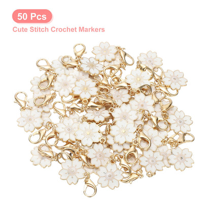 PATIKIL Flower Crochet Stitch Markers, 50 Pack 1.4" Metal Knitting Markers Cherry Blossom Removable Lobster Clasp Charm Locking Cute Stitch Marker for Sewing Crocheting DIY Craft, White