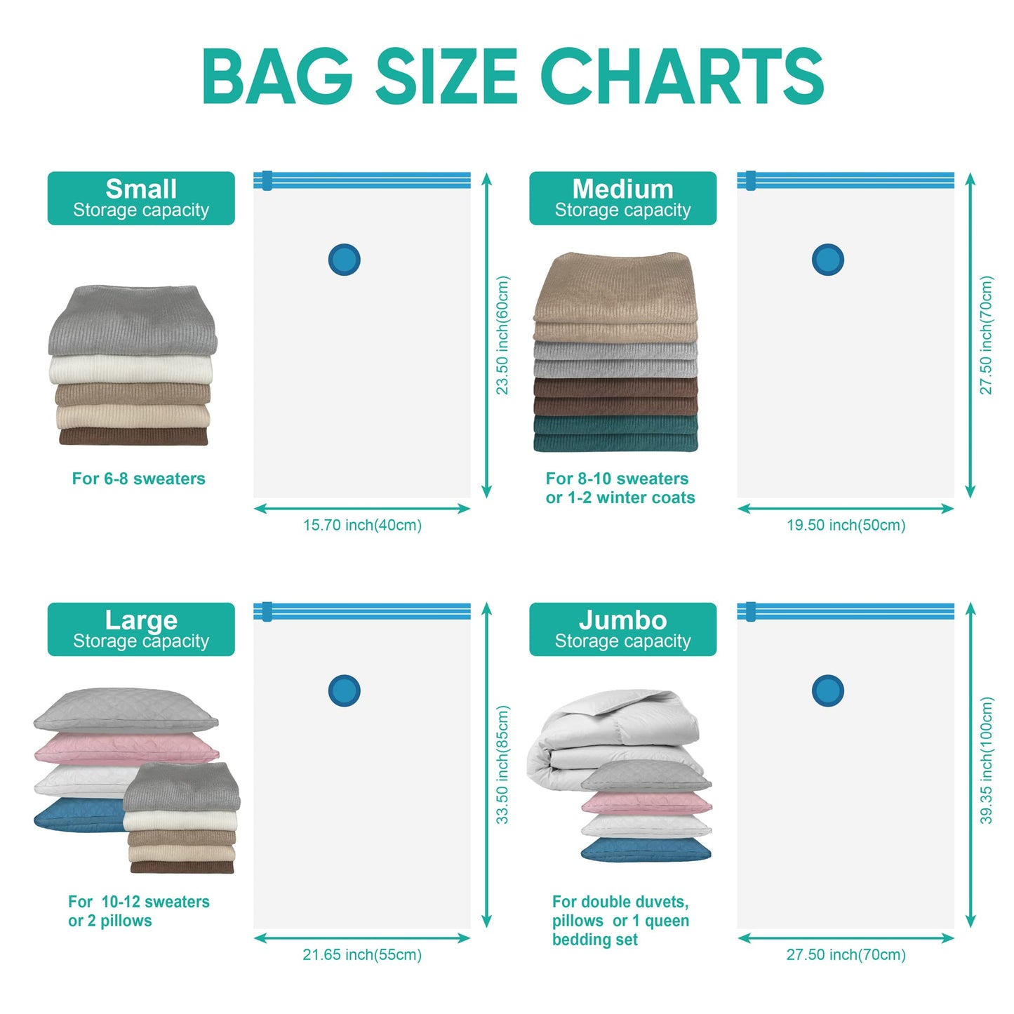 MattEasy Space Saver Vacuum Storage Bags, 6 Pack Space Saver Bags with Pump, Storage Vacuum Sealed Bags for Clothes, Comforters, Blankets, Bedding (6 Small)