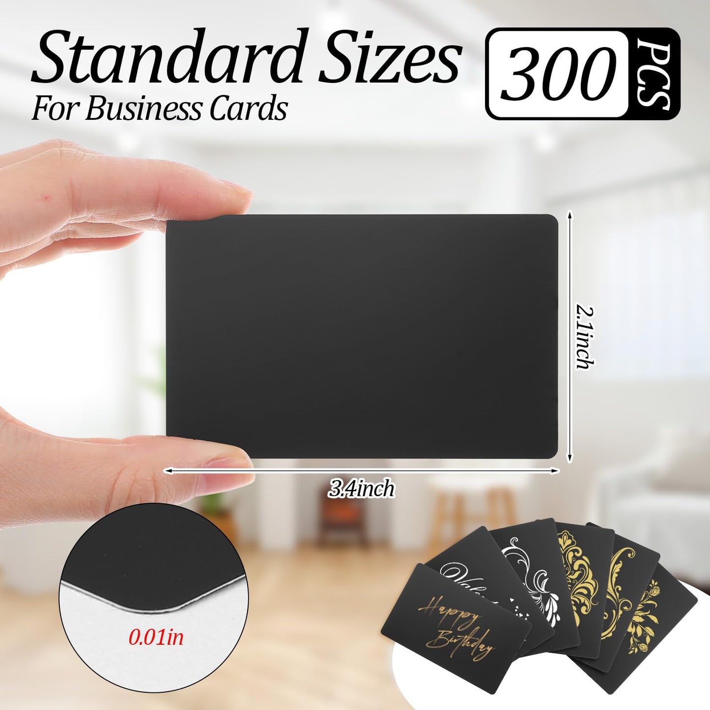 300 Pack Black Aluminum Metal Business Cards Blanks | 3.38” x 2.12” x 0.008” Laser Engraving Blanks | Premium Anodized Aluminum Name Cards for Laser Engraving, CNC, DIY Gifts, VIP & Membership Card
