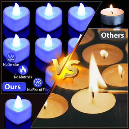 Caffox 3000Pcs Rose Petals with 36Pcs LED Tea Lights Candles, Rose Petals and Candles Set for Romantic Night, Romantic Decorations for Special Night, Valentine's Day, Wedding, Anniversary(Blue)