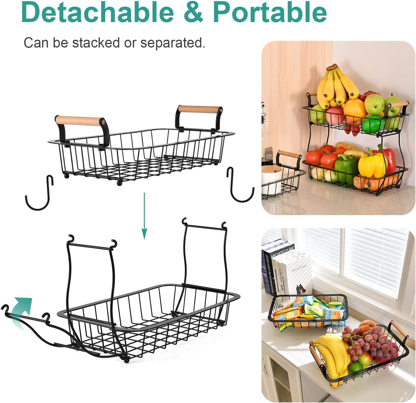 2 2 Countertop Counter ANTOPY Tier Fruit Basket with Banana Hangers, Fruit Vegetable Basket Bowl for Kitchen Metal Wire