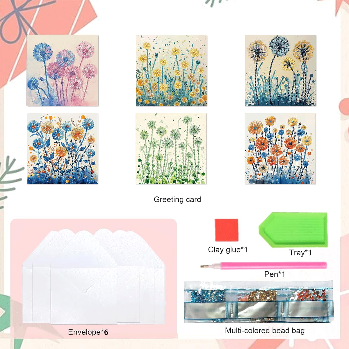 DDGYP 6pcs Diamond Art Cards - 5.9x11.81in Diamond Art Painting Greeting Card Kits, DIY Diamond Art Greeting Cards with Envelopes for Birthday & Daily Greetings
