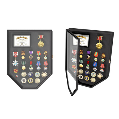 REFGY Challenge Coin Display, Military Coin Holder Display, 11.8 x 15.7 Inch Large Medal Display Case & Pin Display Cabinet with Horn Lock, Shadow Box Display Case for Military Medals,Insignia Ribbons