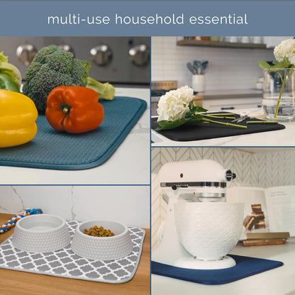 S&T INC. Dish Drying Mat - Absorbent Microfiber Kitchen Counter Pad, 16” x 18”, Large Grey Stone