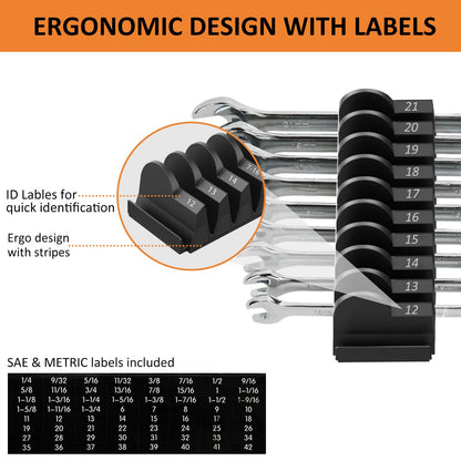 Mudygelay 52 pcs Modular Wrench Organizers for Tool Drawers - Wrench Rack with Metric&SAE Labels, Perfect Tool Storage Holder. Gift for Father and Boyfriend (Black)